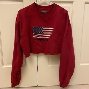 Embroidered American Flag Crewneck (Cropped)